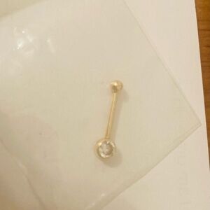 14k Gold Barbell Cubic Zirconia Jewel 16g, Tongue Ring, Industrial, Piercing